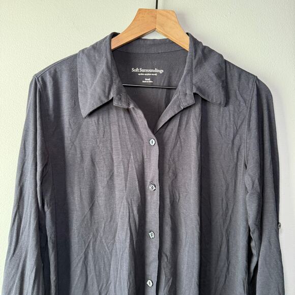 Soft Surroundings Women's Button Front Long Sleeve Blouse Black Size Small - Picture 2 of 6